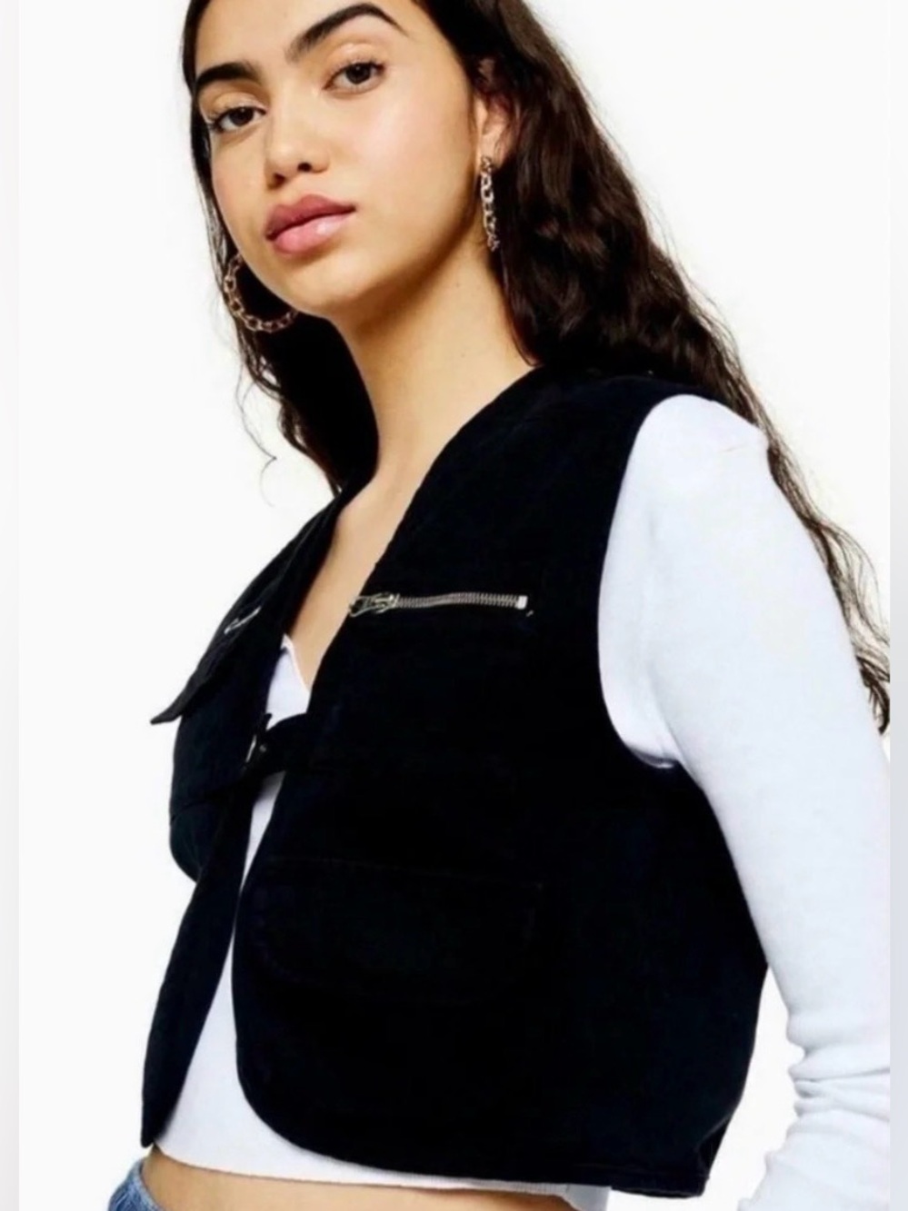Topshop cropped fisherman’s vest in black / US 8-10